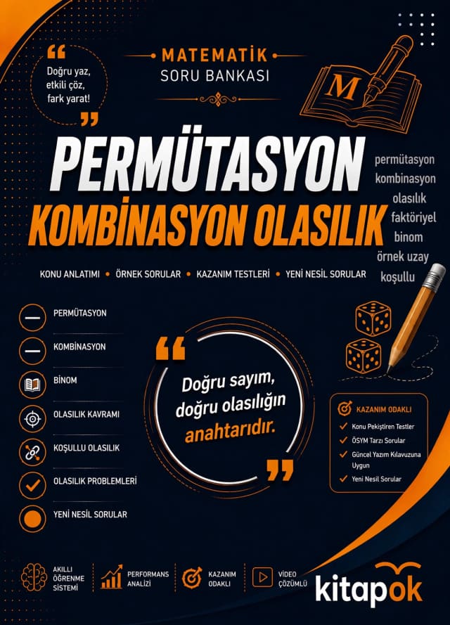 Permütasyon, Kombinasyon ve Olasılık — 20 Soru soru bankası kapağı