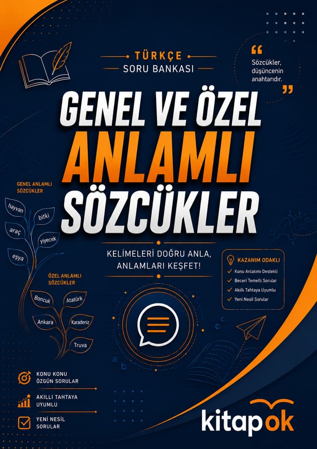 Genel ve Özel Anlamlı Sözcükler soru bankası kapağı