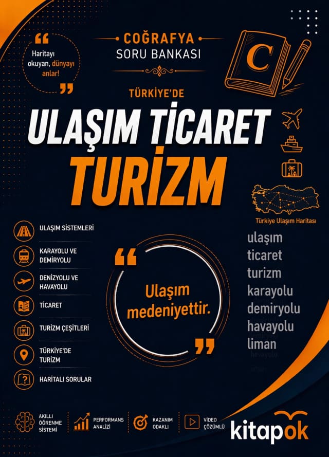 Türkiye'de Ulaşım, Ticaret ve Turizm — 20 Soru soru bankası kapağı